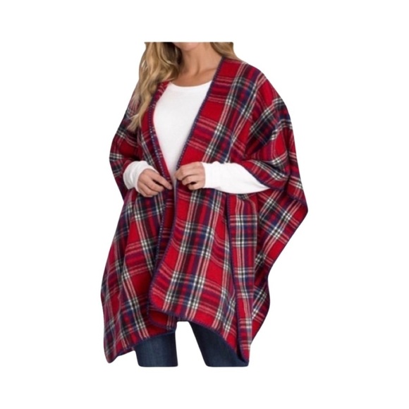 Woolrich Poncho Fleece Plaid Blanket Wrap Cape One Size - Picture 5 of 8